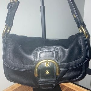 Coach Soho Black Leather Buckle Shoulder Flap Bag Purse F0820-F11842